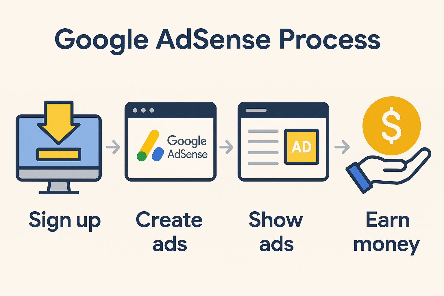 This image explains the Google AdSense Process.